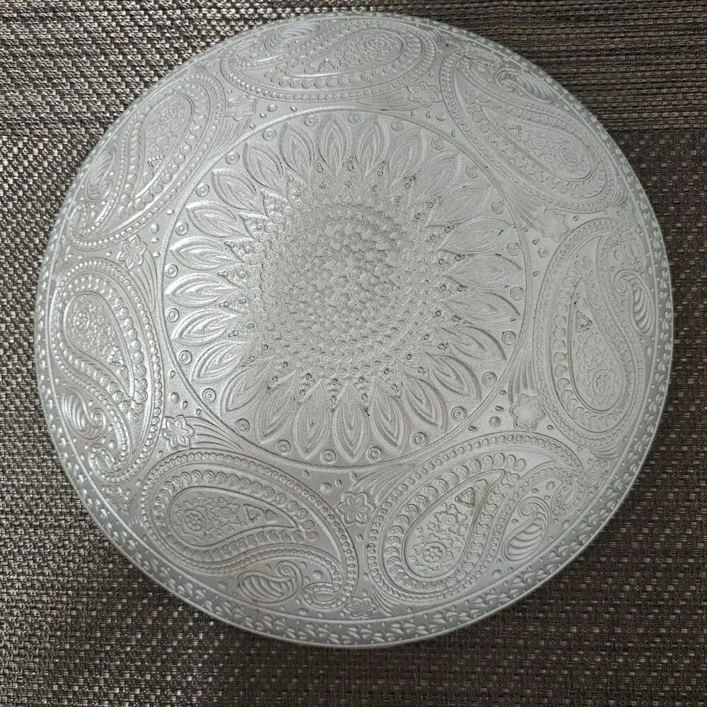 Turkish GlassLarge Bowl Paisley Design Blue and Gold / Silver back